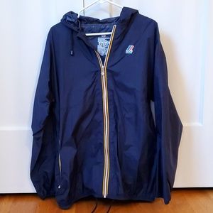 Men's K-Way Navy Blue Rain Windbreaker Coat Jacket